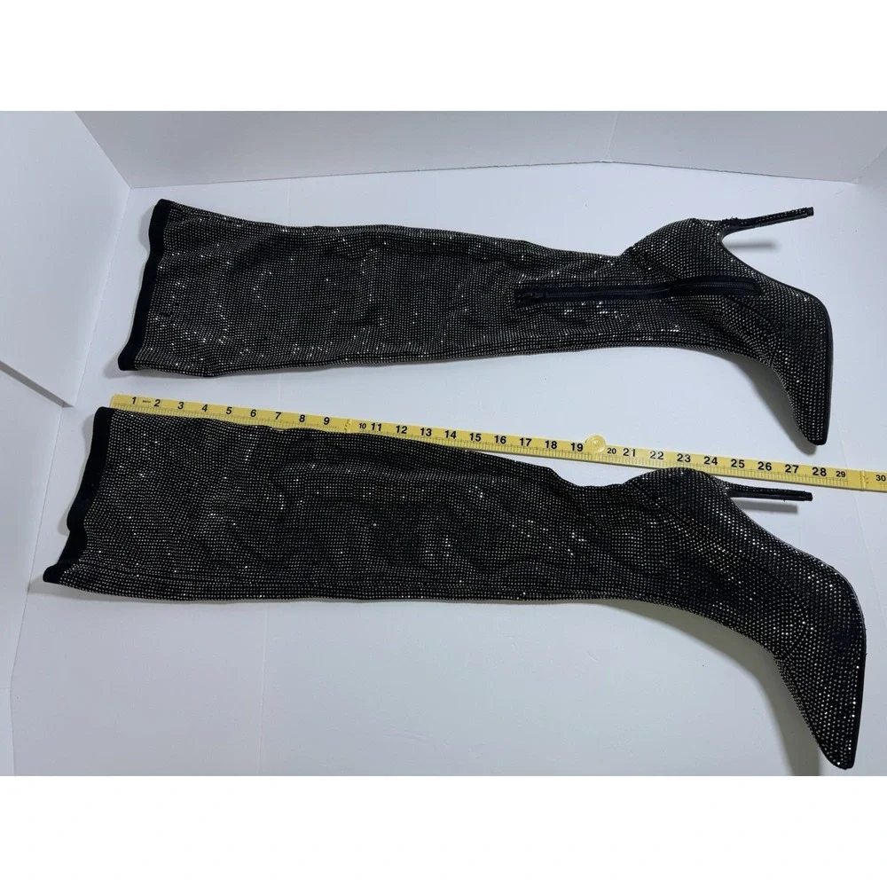 Unbranded Rhinestone Over The Knee Boots Womens 9 Black Stiletto Pointed Toe Zip